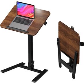Mobile Folding Desk 25 Inch - No Assembly Sit-Stand Desk,Height Adjustable Rolling Laptop Desk, Space-Saving Portable Desk with Wheels for Home Office Craft & Study, Brown