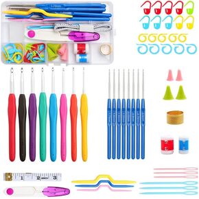 JINLYXHUI 16pcs Knitting Crochet Hook kit with Sewing Accessories, Ergonomic Handle Crochet Hooks with Stitch Markers Gift Set