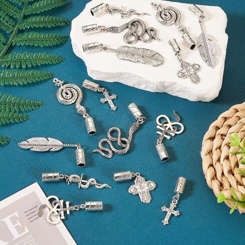 16pcs كبسول نهاية الحبل أبعاد التعادل البولو استبدال أغطية نهاية البولو كاب بوكلي استبدال مشبك الأسلوب التبتي النهايات مع سحر الأفعى الصليب لجلد الحرف اليدوية مجوهرات المجوهرات in Kuwait