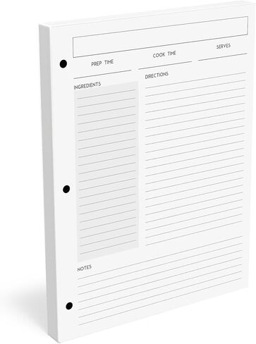 Recipe Card Set, 3-Hole Punched (Set of 30), 8.5 x 11 inch, 200 GSM Insert Card, Letter Size for Saving Recipes in Kuwait