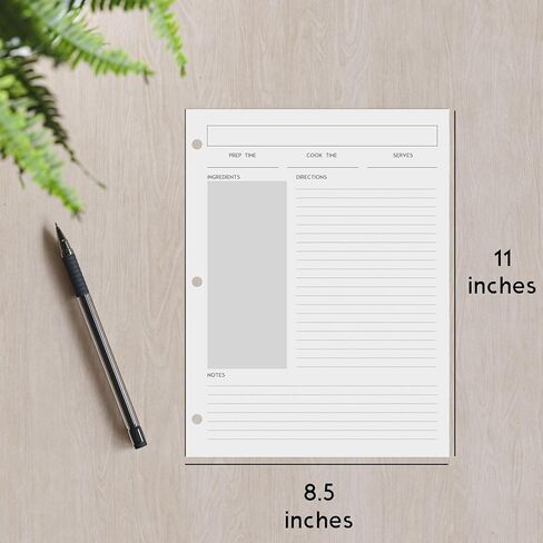 Recipe Card Set, 3-Hole Punched (Set of 30), 8.5 x 11 inch, 200 GSM Insert Card, Letter Size for Saving Recipes in Kuwait