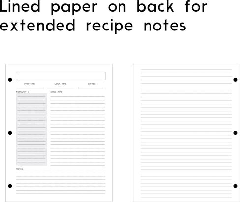 Recipe Card Set, 3-Hole Punched (Set of 30), 8.5 x 11 inch, 200 GSM Insert Card, Letter Size for Saving Recipes in Kuwait