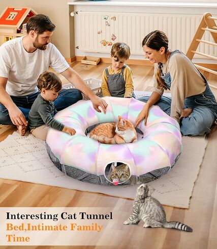 Pawaboo Cat Tunnel مع سرير القط ، تصميم قابل للتشكيل ، تدرج بارد ، كرات ممتعة ، قطرها 35.4 بوصة فسيحة ، قابلة للطي وخفيفة الوزن in Kuwait