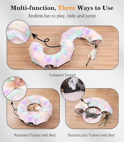 Pawaboo Cat Tunnel مع سرير القط ، تصميم قابل للتشكيل ، تدرج بارد ، كرات ممتعة ، قطرها 35.4 بوصة فسيحة ، قابلة للطي وخفيفة الوزن in Kuwait