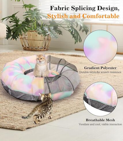 Pawaboo Cat Tunnel مع سرير القط ، تصميم قابل للتشكيل ، تدرج بارد ، كرات ممتعة ، قطرها 35.4 بوصة فسيحة ، قابلة للطي وخفيفة الوزن in Kuwait