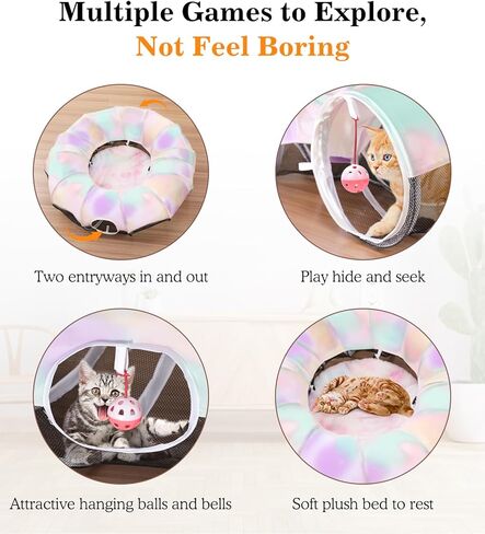 Pawaboo Cat Tunnel مع سرير القط ، تصميم قابل للتشكيل ، تدرج بارد ، كرات ممتعة ، قطرها 35.4 بوصة فسيحة ، قابلة للطي وخفيفة الوزن in Kuwait