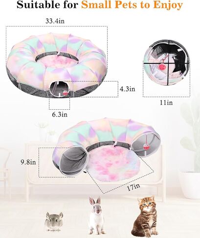 Pawaboo Cat Tunnel مع سرير القط ، تصميم قابل للتشكيل ، تدرج بارد ، كرات ممتعة ، قطرها 35.4 بوصة فسيحة ، قابلة للطي وخفيفة الوزن in Kuwait