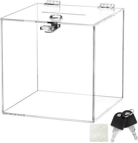 QWORK Acrylic Donation Box with Lock, 6x6x6 Inches - Durable Metal Hinges, Perfect for Tips, Donations, Suggestions, Voting - Ideal for Office, School, Wedding Events in Saudi Arabia