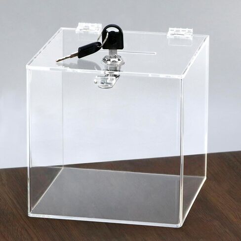 QWORK Acrylic Donation Box with Lock, 6x6x6 Inches - Durable Metal Hinges, Perfect for Tips, Donations, Suggestions, Voting - Ideal for Office, School, Wedding Events in Saudi Arabia