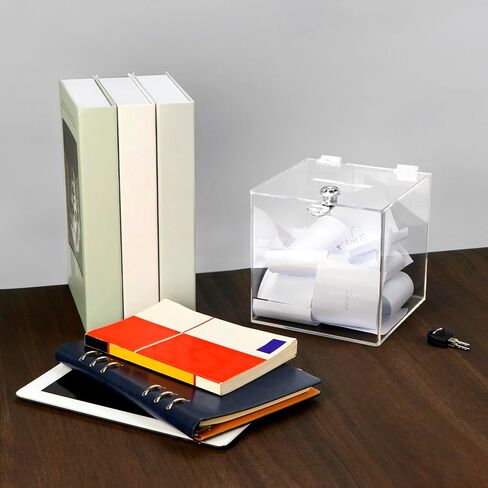 QWORK Acrylic Donation Box with Lock, 6x6x6 Inches - Durable Metal Hinges, Perfect for Tips, Donations, Suggestions, Voting - Ideal for Office, School, Wedding Events in Saudi Arabia