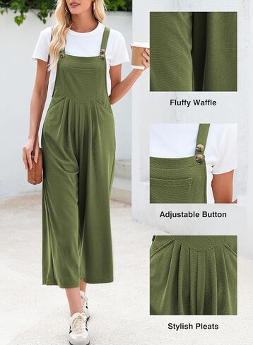 Dokotoo Women's Jumpsuits Waffle Knit Overalls Casual Wide Leg Rompers One Piece Sleeveless Summer Boho Loose Fit Pockets in Saudi Arabia