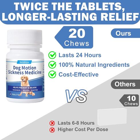 Anti Car Sickness for Dogs, 20 Tablets, Dog Motion Sickness Medicine to Relieve Nausea, Vomiting, Drooling, Working Quickly Motion Sickness for Dogs, Effective for About 24 Hours in Kuwait