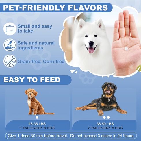 Anti Car Sickness for Dogs, 20 Tablets, Dog Motion Sickness Medicine to Relieve Nausea, Vomiting, Drooling, Working Quickly Motion Sickness for Dogs, Effective for About 24 Hours in Kuwait