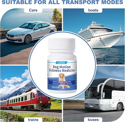 Anti Car Sickness for Dogs, 20 Tablets, Dog Motion Sickness Medicine to Relieve Nausea, Vomiting, Drooling, Working Quickly Motion Sickness for Dogs, Effective for About 24 Hours in Kuwait