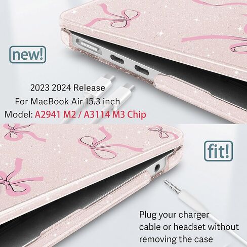 May Chen Compatible with 2024/2023 MacBook Air 15 inch M3 A3114 / M2 A2941 Case, Printed Plastic Hard Shell Case for MacBook Air 15.3 Liquid Retina Diaply Touch ID, Chalk Pink Bow in Kuwait