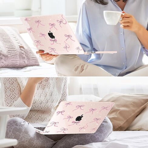 May Chen Compatible with 2024/2023 MacBook Air 15 inch M3 A3114 / M2 A2941 Case, Printed Plastic Hard Shell Case for MacBook Air 15.3 Liquid Retina Diaply Touch ID, Chalk Pink Bow in Kuwait