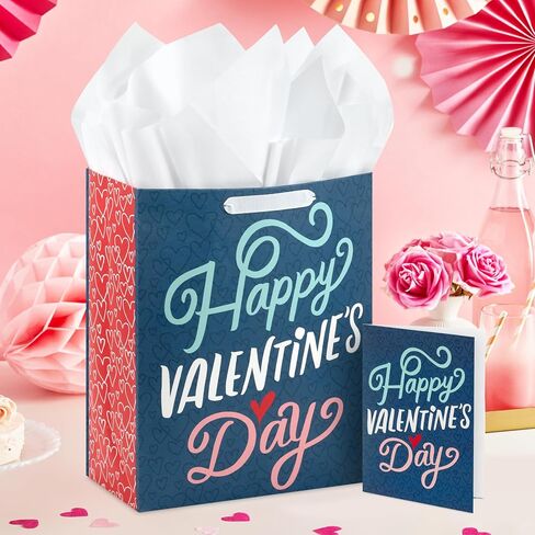 Hallmark 13" Large Valentine's Day Gift Bag with Card and Tissue Paper (Blue Happy Valentine's Day) in Saudi Arabia