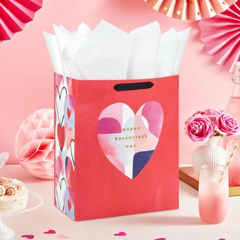 Hallmark 13" Large Valentine's Day Gift Bag with Tissue Paper (Red Watercolor Heart) in Saudi Arabia