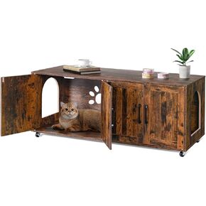 Litter Box Enclosure for 2 Cats, cat Litter Box Enclosure Furniture with Double Rooms, Large Hidden Litter Box Furniture, 47.2"L x 19.7"W x 19.7"H, Wooden, Rustic Brown