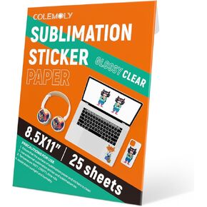 Colemoly Sublimation Sticker Paper-25 Sheets 100% Clear Waterproof Stickers for Sublimation Inkjet Printer with Sublimation Ink 8.5x11 Transparent Heat Transfer Paper for Mugs, Cell Phone Cases