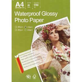 Great Premium Quality Photo Glossy White Paper 8.3"x11.7" A4 Size 20 sheets weight 230gsm. Dries Quickly Excellent Price Much better finish colors Best Look Pictures print for all inkjet printer