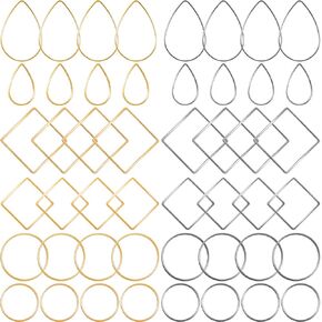 PAGOW 48pcs Earring Beading Hoop, Hypoallergenic Teardrop Square Round Beading Hoops for Jewelry Making, Earrings Beading Hoop Bulk for DIY Crafts Accessories Supplies (Gold, Silver)
