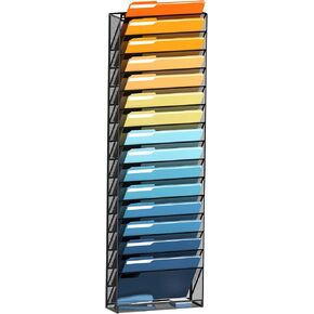 16-Tier Hanging File Organizer Wall File Holder, Wall Organizer for Papers, Folders, Magazines, Office Organization, No Assembly Required