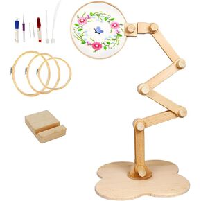 SolidGnik Large Embroidery Stand,Adjustable Embroidery Hoop Holder,Rotated Cross Stitch Stand,Wood Embroidery Hoop Holder