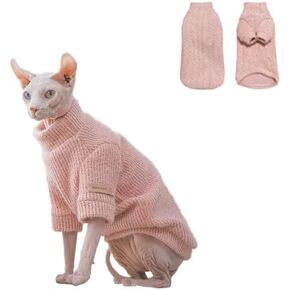 ملابس قطة Sphynx ، سترة شتوية وردية دافئة لسلالات القطط بدون شعر ، كورنيش ريكس وديفون ريكس (XXL (8.5-12 رطل))