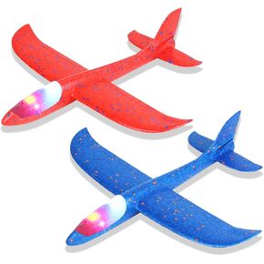 CCINEE 2 Pack LED Airplane Toys, 17.3 inch Large Throwing Foam Plane with Flashing Lights, 2 Flight Mode Glider Plane Outdoor Flying Toy for Kids Boys Girls Outdoor Sport Party Favors