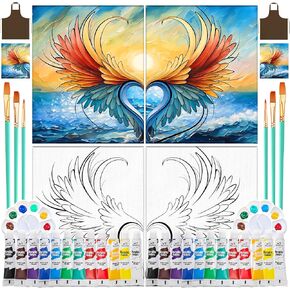 2pack 8 "x 10" Paint and sip kit for Adults，pre Drawn Canvas for Painting, Couples Painting Kit Date Night，DIY Paint Party Favors(Angel Wings)