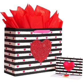 Bobobag 13" Large Gift Bag with handle & Red Tissue Paper and Greeting Card for Valentine's Day Wedding Birthday Anniversary and so on.
