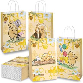 Winnie the Pooh Gift Bags with Handles，Winnie The Pooh Party Supplies,Goodie Bag with Rope For Baby Shower Birthday Party，Classic Winnie Candy Gift Stuffer Treat Bags for Party Favor 8.6*5*3.7inch