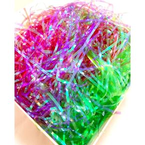 Metallic Crinkle Shredded Paper,Iridescent Crinkle Cut Grass Confetti Cushion Paper Streamer, Gift Basket Filler for Christmas Easter Wedding Birthday Craft Gift Boxes Bags Decoration120g /4.3oz(A)