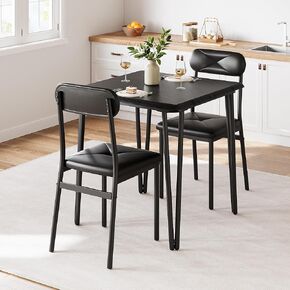 IDEALHOUSE Dining Table for 2-Small Square Kitchen Dining Dinner Room Tables Set,Space Saving Wood Modern Dinette Accent Furniture for Breakfast Nook, (Dark, Table with 2 Upholstered Chairs)