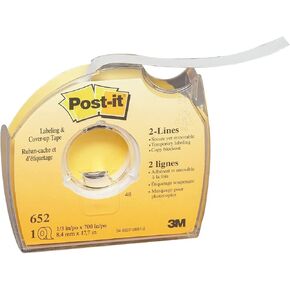 Post-it 652 Cover Up and Labeling Tape, 2 Line Roll, 1/3-Inch x700-Inch, White