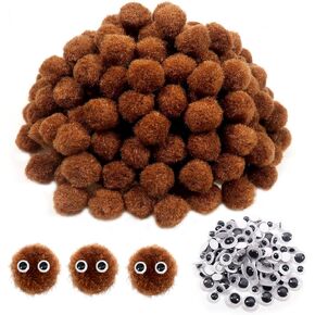 ToAOB 200pcs pom poms 1 inch craft pom poms brown pompoms pompoms balls arts and crafts forme with googly wiggle eys for diy crafts projects home decorations