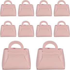 uxcell 10Pcs PU Leather Pink Gift Boxes with Handles, 6 x 3 x 6 Party Favor Bag with Ribbon Reusable Candy Gift Boxes for Weddings Bridal Baptisms Party Decoration
