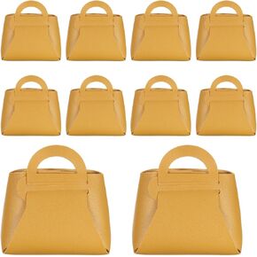 uxcell 10Pcs PU Leather Yellow Gift Boxes with Handles, 4.7 x 2.4 x 5 Party Favor Bag with Ribbon Reusable Candy Gift Boxes for Weddings Bridal Baptisms Party Decoration