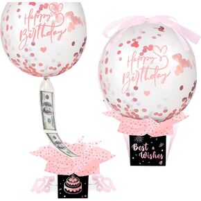 UQM Upgraded Birthday Money Box for Cash Gift Pull, Funny Pull Money Balloon Box Happy Birthday Surprise Set, Birthday Gifts for Women Men Best Friend Girlfriend Wife Sister