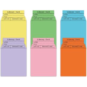 240Pcs Library Pockets and Check Out Cards 6 Colors Due Date Note Cards Colorful Self Adhesive Envelopes Pastel Library Card Catalog for Book Checkouts Classroom Office Library Supplies