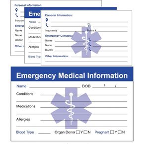 RXBC2011 Emergency Medical Information Card Blue Pack of 5