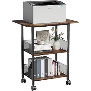 Printer Stand, 3-Tier Mobile Industrial Printer Table with Anti-Fall Storage Shelf, 23"x15" Home and Office Rolling Cart for Printer, Fax Machine, Laminator, Scanner