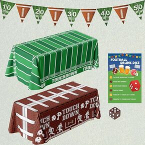Football Drunk Dice Game - 54" X 108" Thick Football Tablecloth Football Party Banner Brown Dice & Football Dice Game Manual Card for Football Party Decorations Football Themed Party Supplies