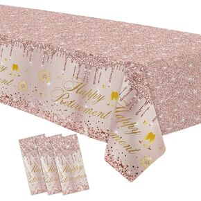 Retirement Decorations for Women Tablecloth - Disposable Rose Gold Retirement Party Decorations Supplies Table Cover, Happy Retirement Table Decorations Table Cloth - 3Pack (54in x 108in)