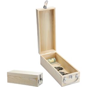 12" Wooden Lock Box with Handle Lockable Storage Box Unfinished Wood Boxes with Lid Wooden Keepsake Container for Cash, Jewelry, Tools, Crafts, and Weapons
