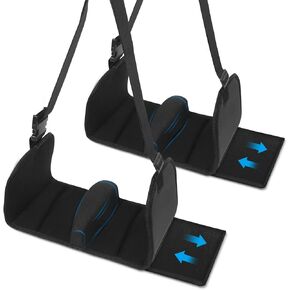 Upgraded Airplane Foot Hammock –Exclusive Ergonomic Removable Foot Divider, Premium Memory Foam, No Feet Clashing, Perfect Airplane Travel Essential Footrest for Flights, Office, Long Trips (2-Packs)