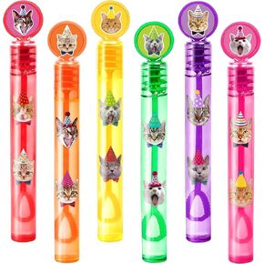 24pcs مضحكة Cat Diy Bubble Wands مع ملصقات 96pcs - لحفلات الحفلات لأكياس Goodie ، وأشجار بيناتا ، ومستلزمات أعياد الميلاد ذات الفقاعات المصغرة ، وهدايا الألعاب ، وجوائز فئة للأطفال الصغار ، والأولاد والبنات