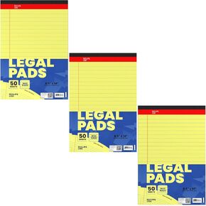 E-CLIPS USA Notepads, Legal Pads, Note Pads 8.5 x 14, Legal Wide Rule Notepad, Canaray, Chipboard Back, Writing Pad, Office Supplies, 50 Sheets Per Pad (3 Pack)