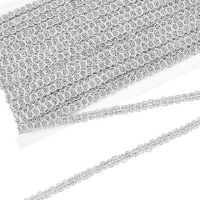 FINGERINSPIRE 20 Yards Metallic Braid Trim 1/4 inch Wide Silver Decorative Gimp Trim Wave Pattern Sewing Ribbon Polyester Embellishment Lace Trim for DIY Party Clothes Curtain Dress Decoration
